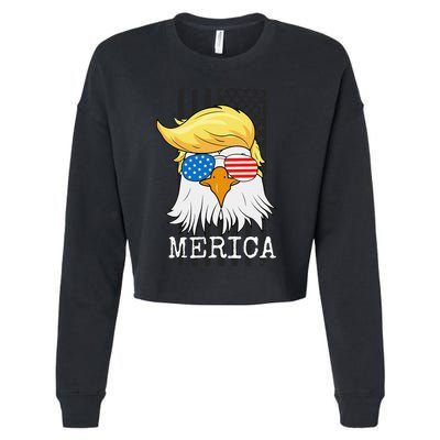 Merica Bald Eagle 4th Of July Trump American Flag Cropped Pullover Crew