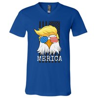 Merica Bald Eagle 4th Of July Trump American Flag V-Neck T-Shirt