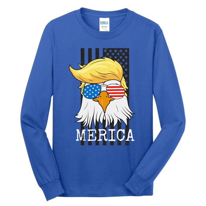 Merica Bald Eagle 4th Of July Trump American Flag Tall Long Sleeve T-Shirt