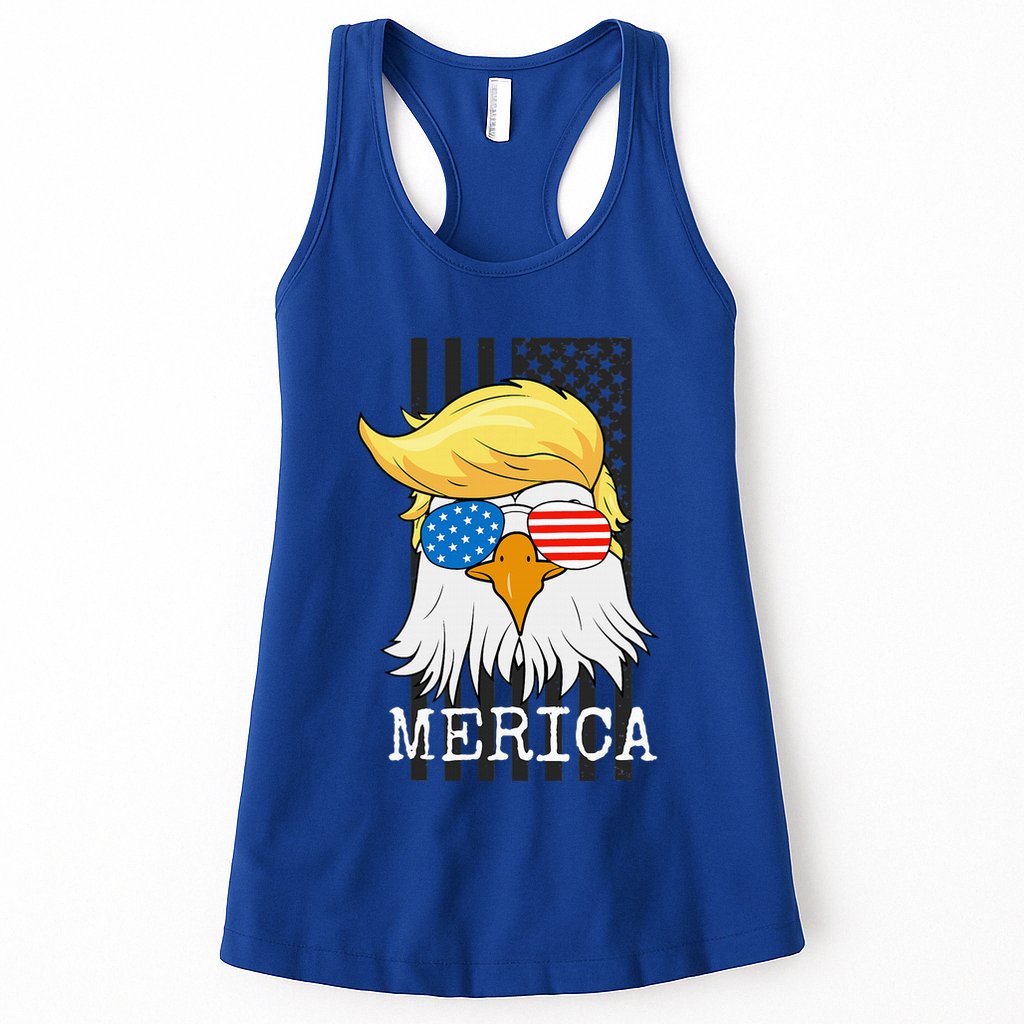 Merica Bald Eagle 4th Of July Trump American Flag Womens Tank Top
