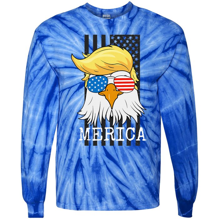 Merica Bald Eagle 4th Of July Trump American Flag Tie-Dye Long Sleeve Shirt