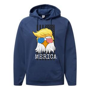 Merica Bald Eagle 4th Of July Trump American Flag Performance Fleece Hoodie