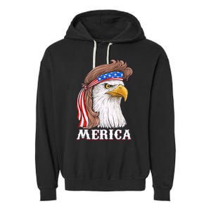 Merica Bald Eagle Mullet 4th Of July American Flag Garment-Dyed Fleece Hoodie