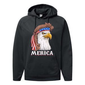 Merica Bald Eagle Mullet 4th Of July American Flag Performance Fleece Hoodie