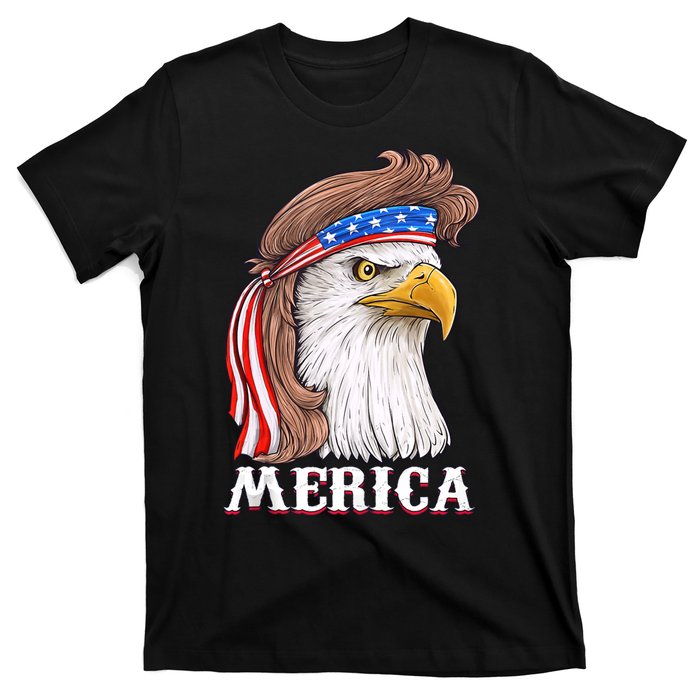 Merica Bald Eagle Mullet 4th Of July American Flag T-Shirt