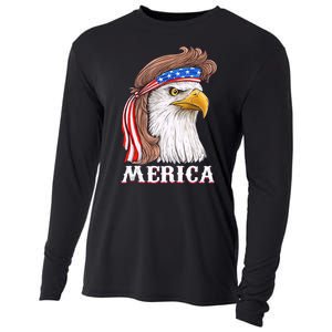 Merica Bald Eagle Mullet 4th Of July American Flag Cooling Performance Long Sleeve Crew