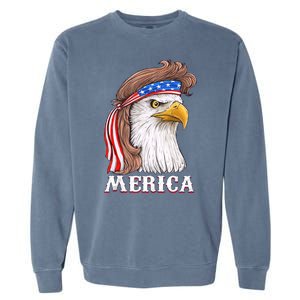 Merica Bald Eagle Mullet 4th Of July American Flag Garment-Dyed Sweatshirt