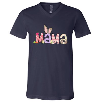 Mama Bunny Easter Mom Pregnancy Expecting Rabbit Mama V-Neck T-Shirt