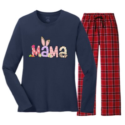 Mama Bunny Easter Mom Pregnancy Expecting Rabbit Mama Women's Long Sleeve Flannel Pajama Set 