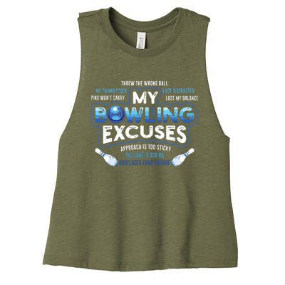 My Bowling Excuses Funny Bowling Gift Women's Racerback Cropped Tank