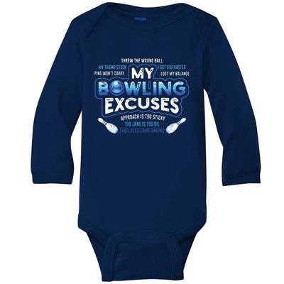 My Bowling Excuses Funny Bowling Gift Baby Long Sleeve Bodysuit