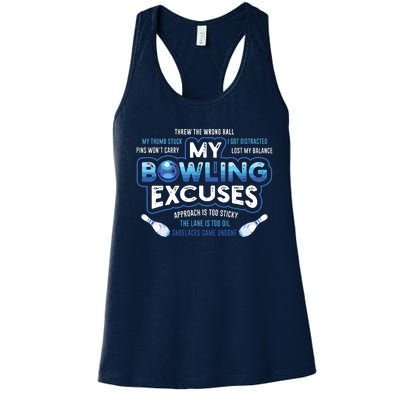 My Bowling Excuses Funny Bowling Gift Women's Racerback Tank