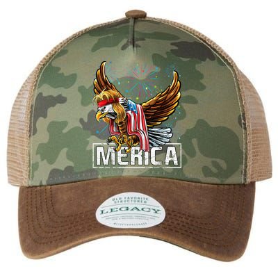 Merica Bald Eagle Mullet 4th of July American Flag Patriotic Legacy Tie Dye Trucker Hat