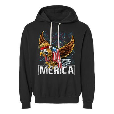 Merica Bald Eagle Mullet 4th of July American Flag Patriotic Garment-Dyed Fleece Hoodie