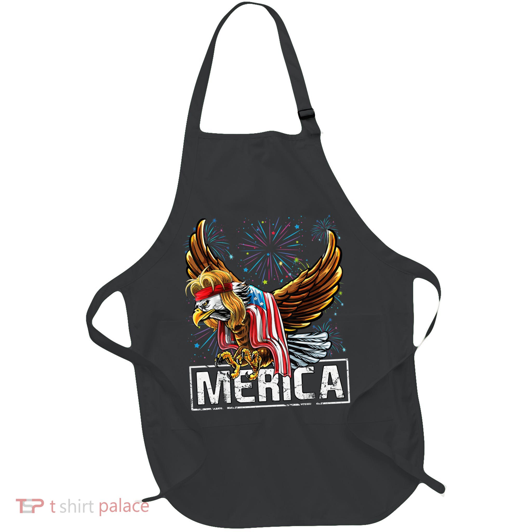 Merica Bald Eagle Mullet 4th of July American Flag Patriotic Apron