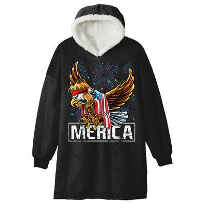 Merica Bald Eagle Mullet 4th of July American Flag Patriotic Hooded Wearable Blanket