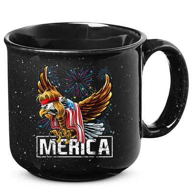 Merica Bald Eagle Mullet 4th of July American Flag Patriotic 15oz Campfire Ceramic Mug