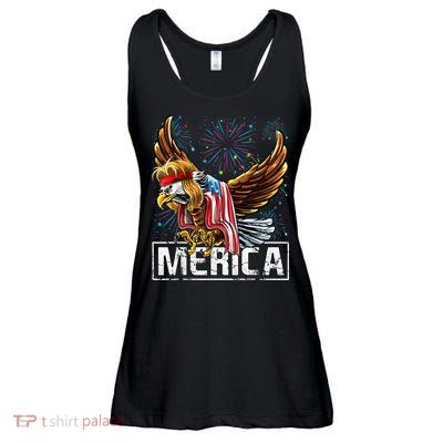 Merica Bald Eagle Mullet 4th of July American Flag Patriotic Ladies Essential Flowy Tank