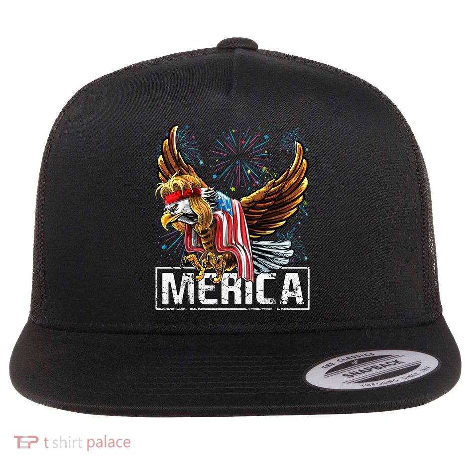 Merica Bald Eagle Mullet 4th of July American Flag Patriotic Flatbill Hat