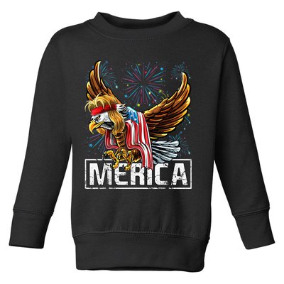 Merica Bald Eagle Mullet 4th of July American Flag Patriotic Toddler Sweatshirt
