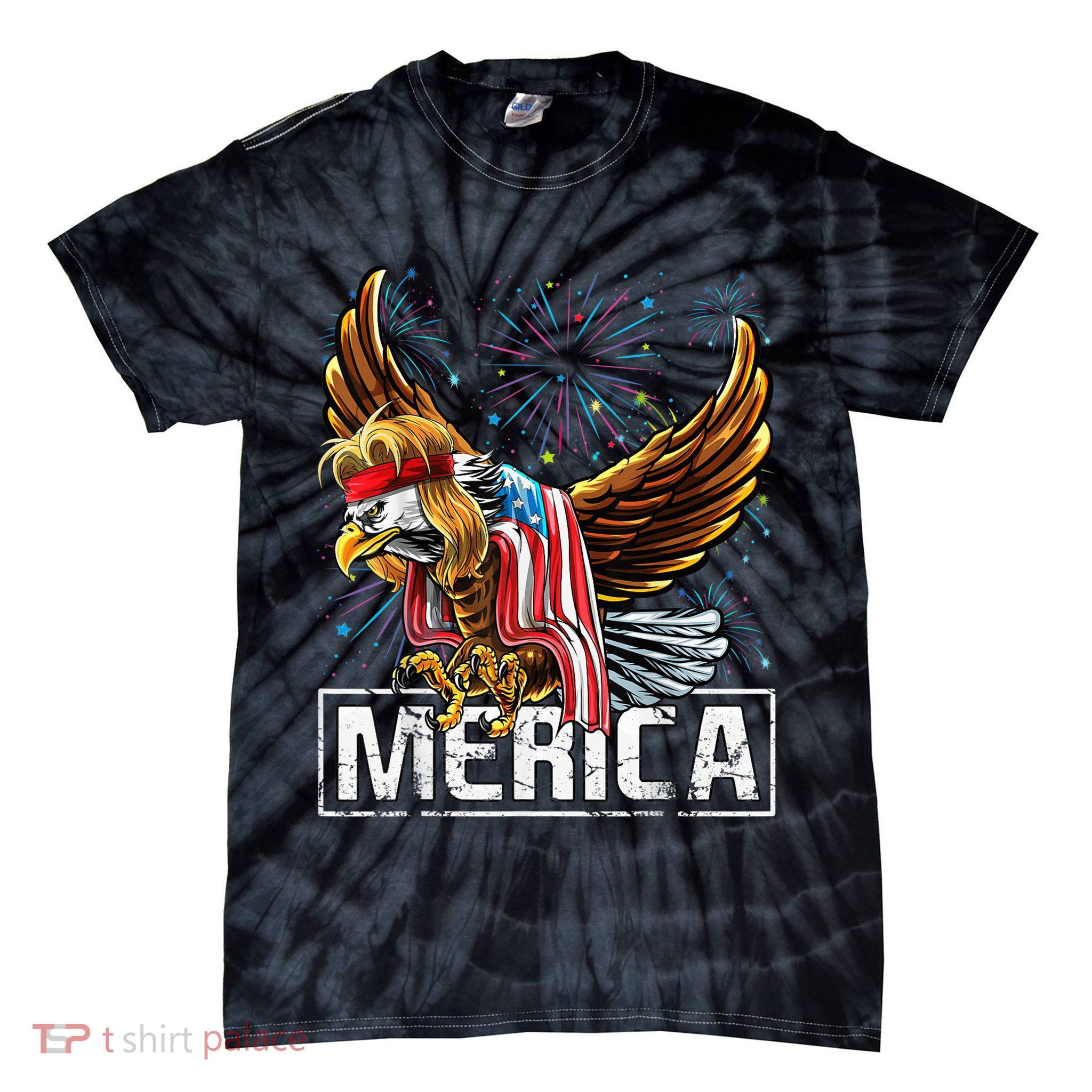 Merica Bald Eagle Mullet 4th of July American Flag Patriotic Tie-Dye T-Shirt