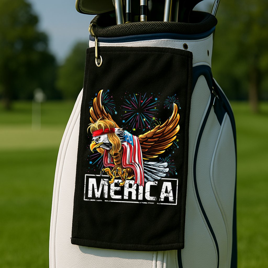 Merica Bald Eagle Mullet 4th of July American Flag Patriotic Golf Towel
