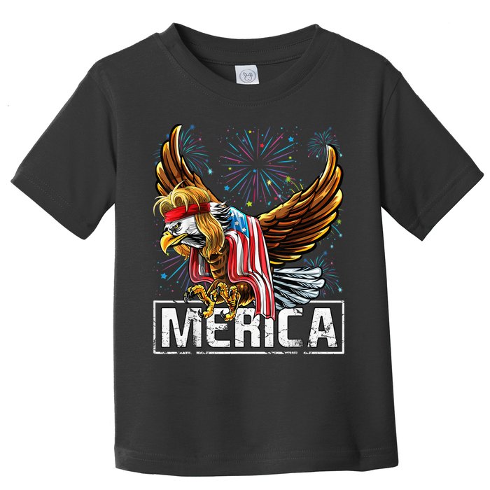 Merica Bald Eagle Mullet 4th of July American Flag Patriotic Toddler T-Shirt