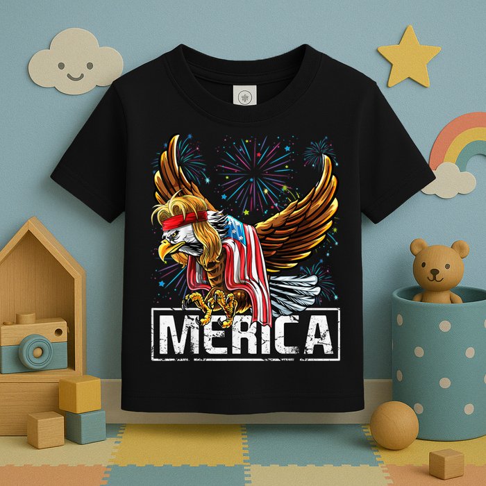 Merica Bald Eagle Mullet 4th of July American Flag Patriotic Toddler T-Shirt