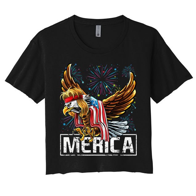 Merica Bald Eagle Mullet 4th of July American Flag Patriotic Crop Top