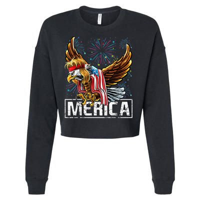 Merica Bald Eagle Mullet 4th of July American Flag Patriotic Cropped Pullover Crew