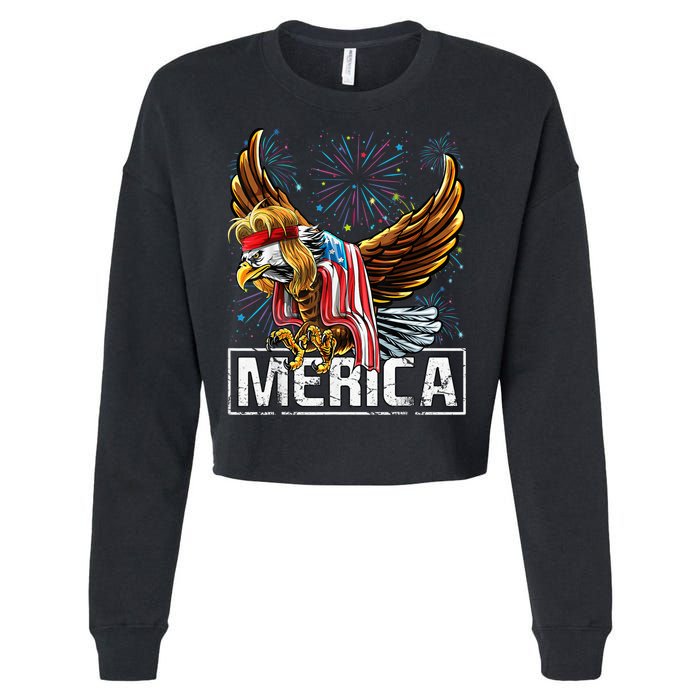 Merica Bald Eagle Mullet 4th of July American Flag Patriotic Cropped Pullover Crew