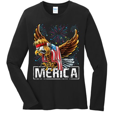 Merica Bald Eagle Mullet 4th of July American Flag Patriotic Ladies Long Sleeve Shirt
