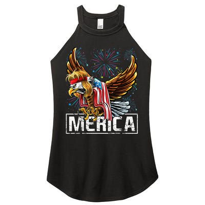 Merica Bald Eagle Mullet 4th of July American Flag Patriotic Women's Perfect Tri Rocker Tank
