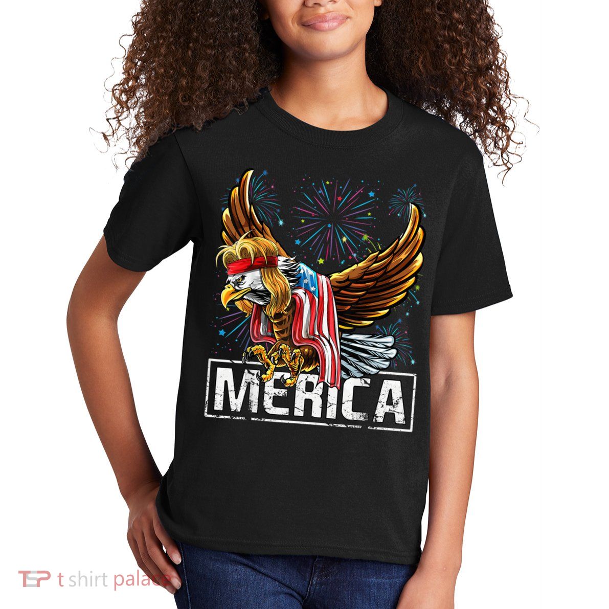 Merica Bald Eagle Mullet 4th of July American Flag Patriotic Kids T-Shirt