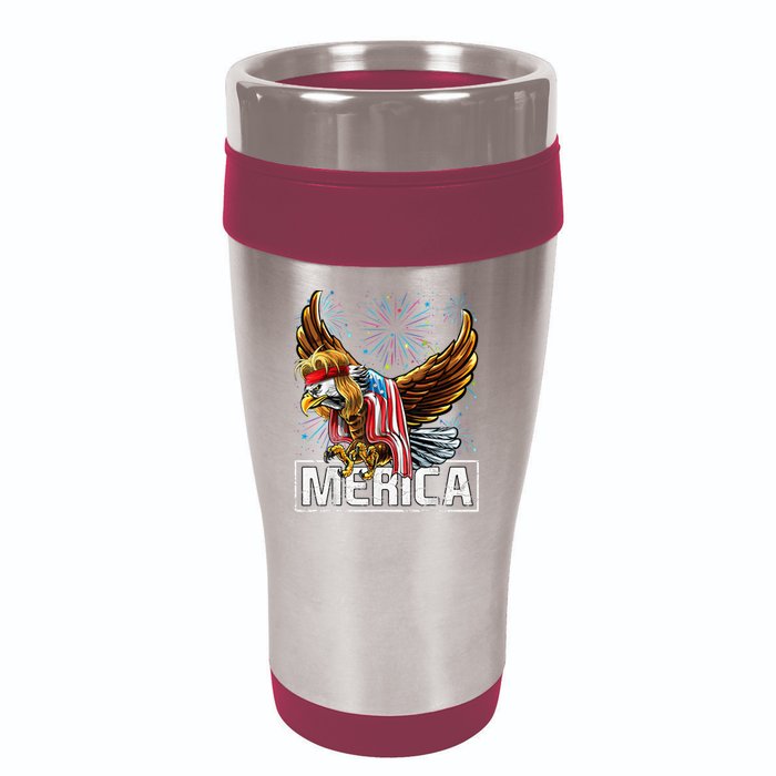 Merica Bald Eagle Mullet 4th of July American Flag Patriotic 16oz Travel Tumbler