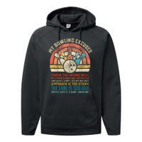 My Bowling Excuses Retro Vintage Funny Bowler Bowling Player Performance Fleece Hoodie