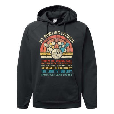 My Bowling Excuses Retro Vintage Funny Bowler Bowling Player Performance Fleece Hoodie