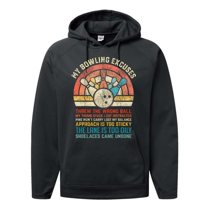 My Bowling Excuses Retro Vintage Funny Bowler Bowling Player Performance Fleece Hoodie