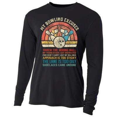 My Bowling Excuses Retro Vintage Funny Bowler Bowling Player Cooling Performance Long Sleeve Crew