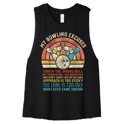 My Bowling Excuses Retro Vintage Funny Bowler Bowling Player Women's Racerback Cropped Tank