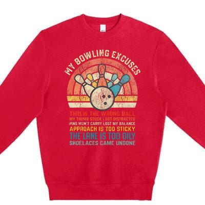 My Bowling Excuses Retro Vintage Funny Bowler Bowling Player Premium Crewneck Sweatshirt