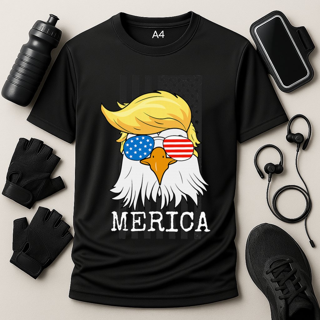 Merica Bald Eagle Trump American Flag Funny Gift Cooling Performance Crew T-Shirt