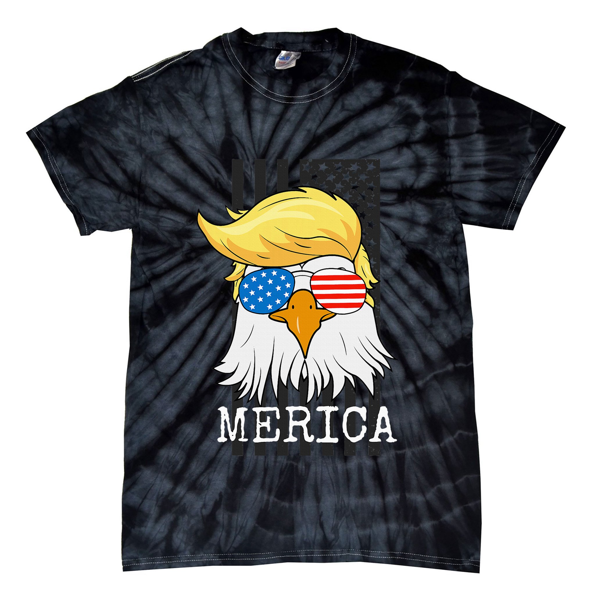 Merica Bald Eagle Trump American Flag Funny Gift Tie-Dye T-Shirt