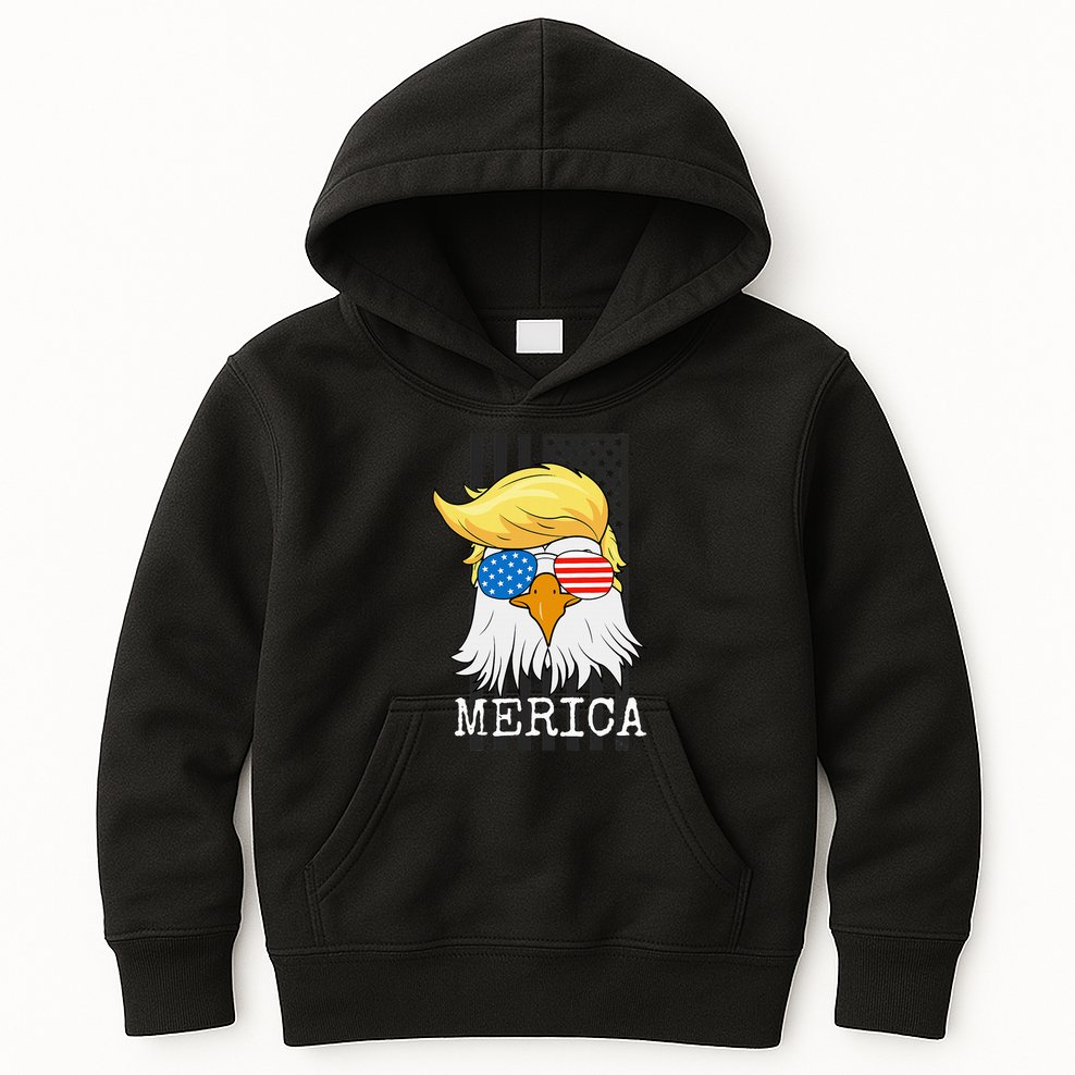 Merica Bald Eagle Trump American Flag Funny Gift Kids Hoodie