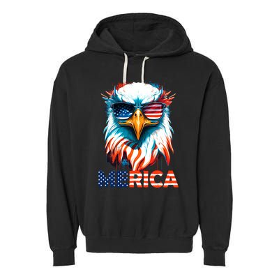 Merica Bald Eagle USA Eagle 4th Of July Patriotic Funny Garment-Dyed Fleece Hoodie