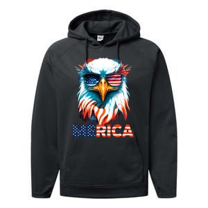 Merica Bald Eagle USA Eagle 4th Of July Patriotic Funny Performance Fleece Hoodie