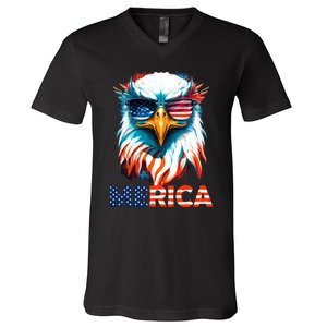 Merica Bald Eagle USA Eagle 4th Of July Patriotic Funny V-Neck T-Shirt