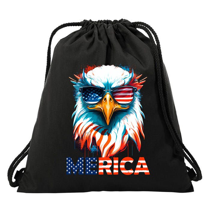 Merica Bald Eagle USA Eagle 4th Of July Patriotic Funny Drawstring Bag