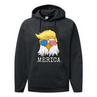 Merica Bald Eagle 4th of July Trump American Flag Funny Gift Performance Fleece Hoodie