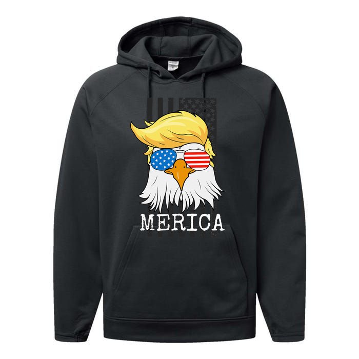 Merica Bald Eagle 4th of July Trump American Flag Funny Gift Performance Fleece Hoodie